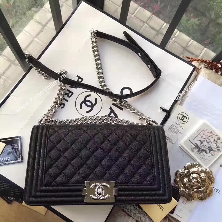 Chanel A67086 deerskin le boy handbag black bag 6163