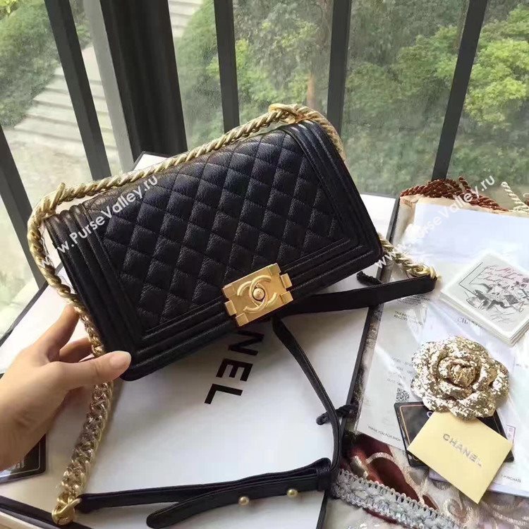 Chanel A67086 deerskin le boy handbag black bag 6164