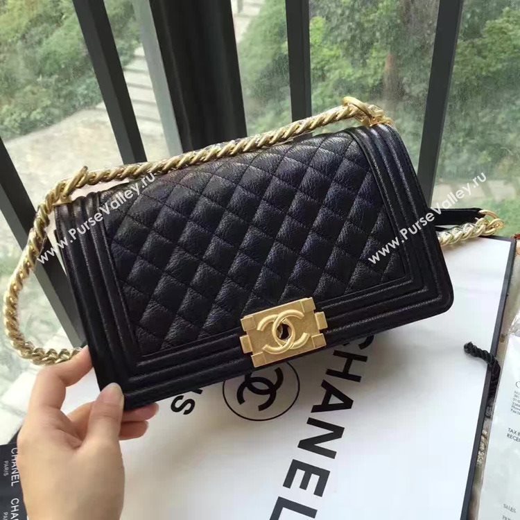 Chanel A67086 deerskin le boy handbag black bag 6164