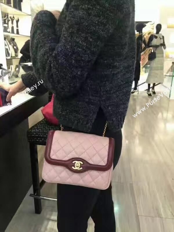 Chanel lambskin new 17cm flap pink shoulder bag 6167