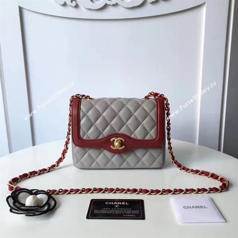 Chanel lambskin new 17cm flap gray shoulder bag 6168