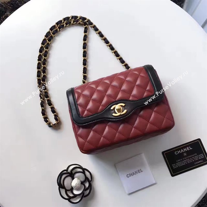Chanel lambskin new 17cm flap wine shoulder bag 6171