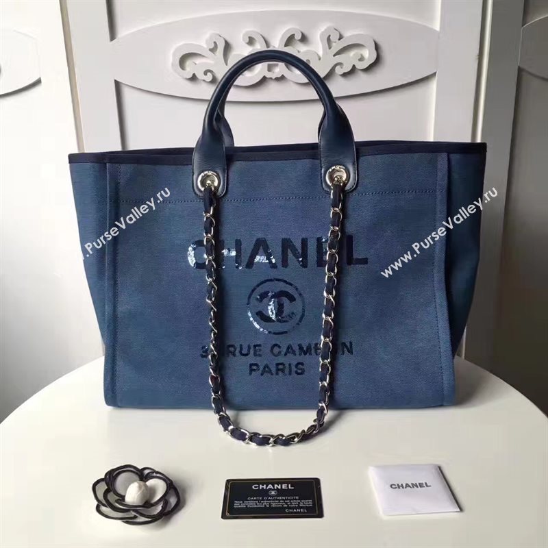 Chanel A68046 original canvas shopping handbag blue bag 6173
