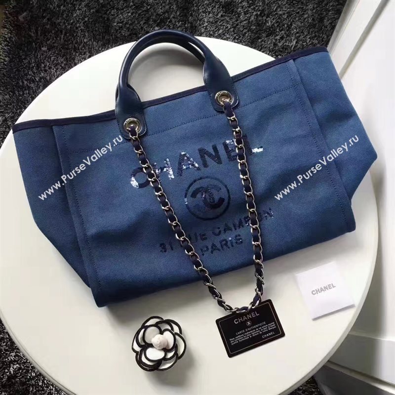 Chanel A68046 original canvas shopping handbag blue bag 6173