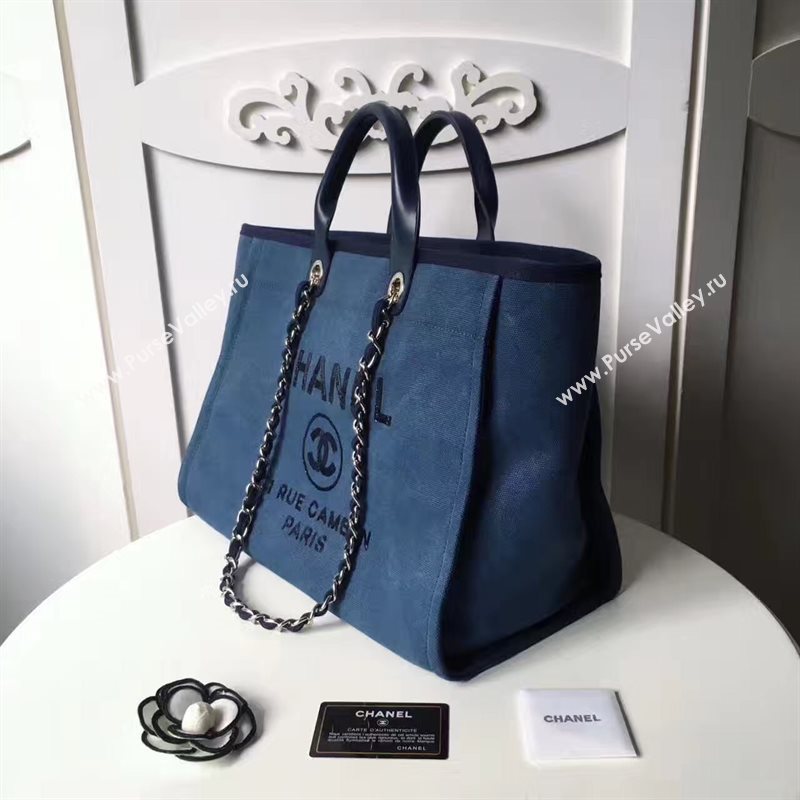 Chanel A68046 original canvas shopping handbag blue bag 6173