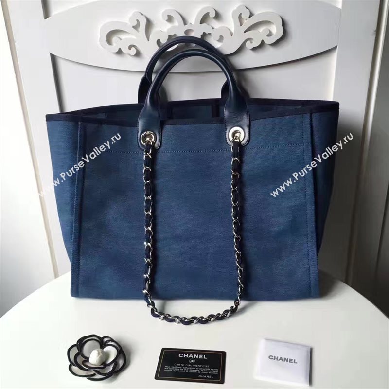 Chanel A68046 original canvas shopping handbag blue bag 6173