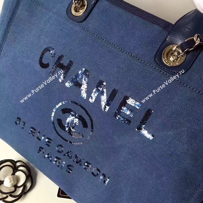 Chanel A68046 original canvas shopping handbag blue bag 6173