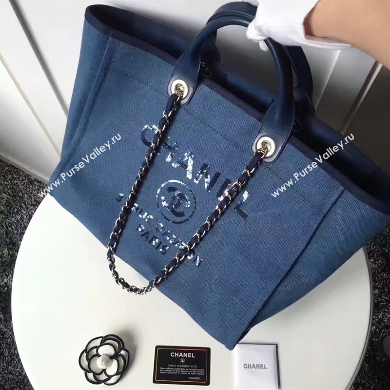 Chanel A68046 original canvas shopping handbag blue bag 6173