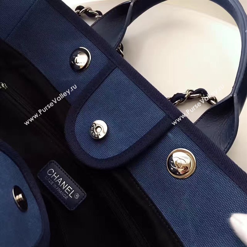Chanel A68046 original canvas shopping handbag blue bag 6173