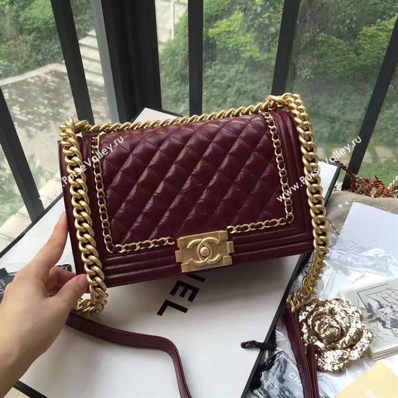 Chanel A67086 lambskin chain le boy handbag wine bag 6176