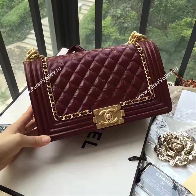 Chanel A67086 lambskin chain le boy handbag wine bag 6176