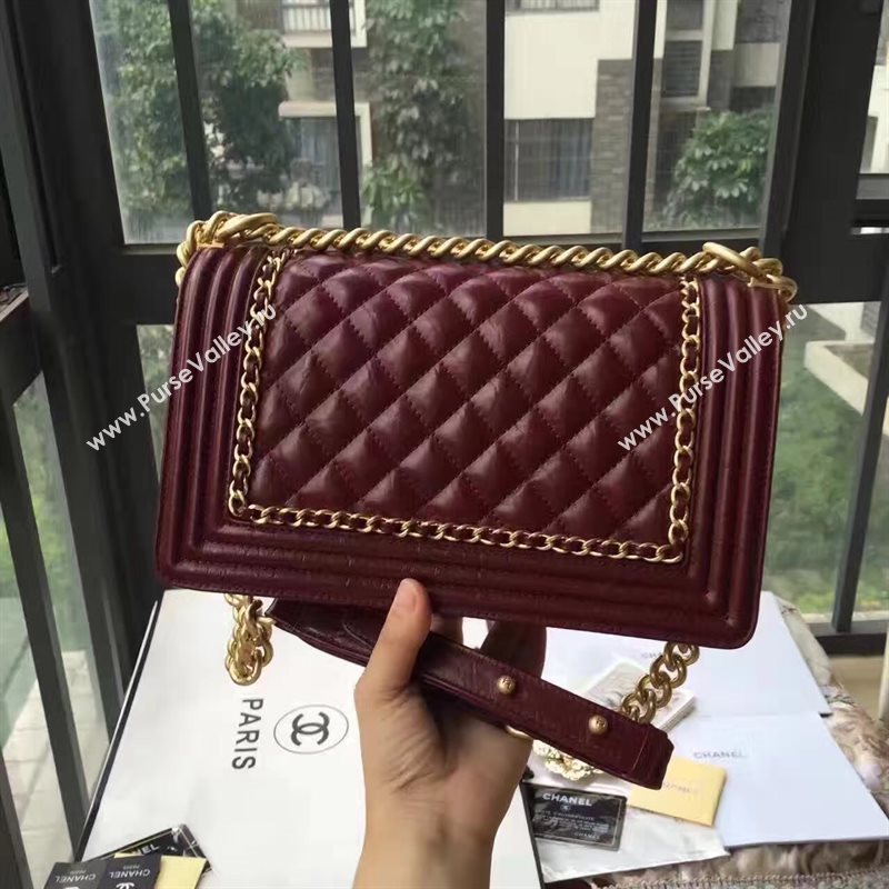 Chanel A67086 lambskin chain le boy handbag wine bag 6176