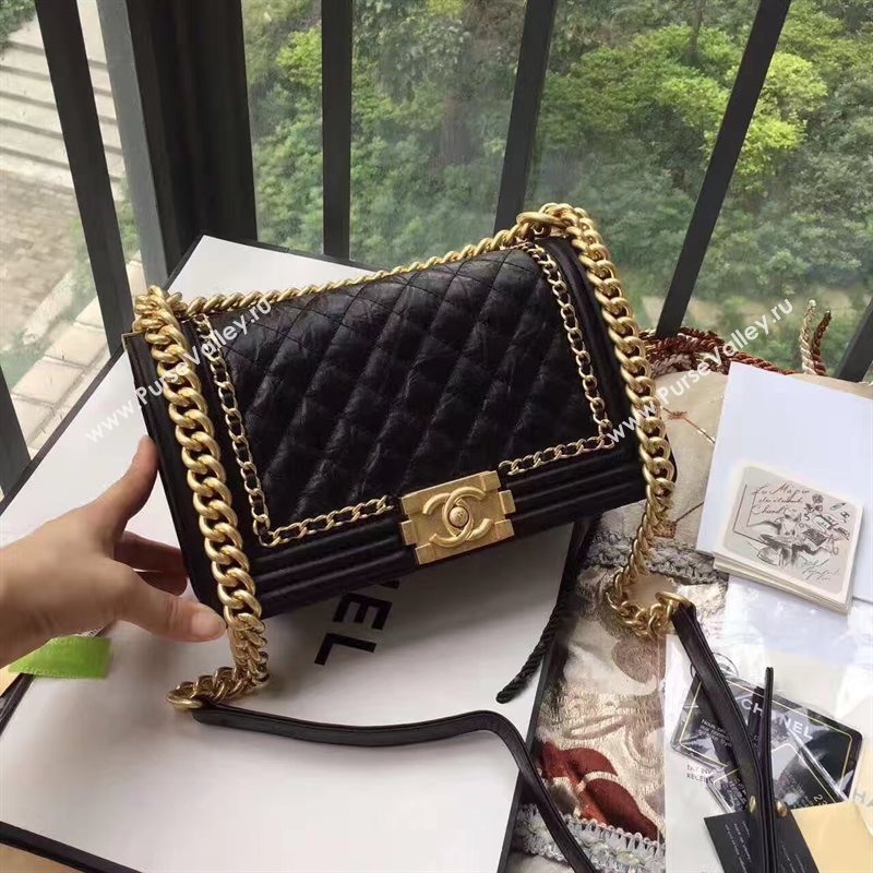 Chanel A67086 lambskin chain le boy handbag black bag 6177