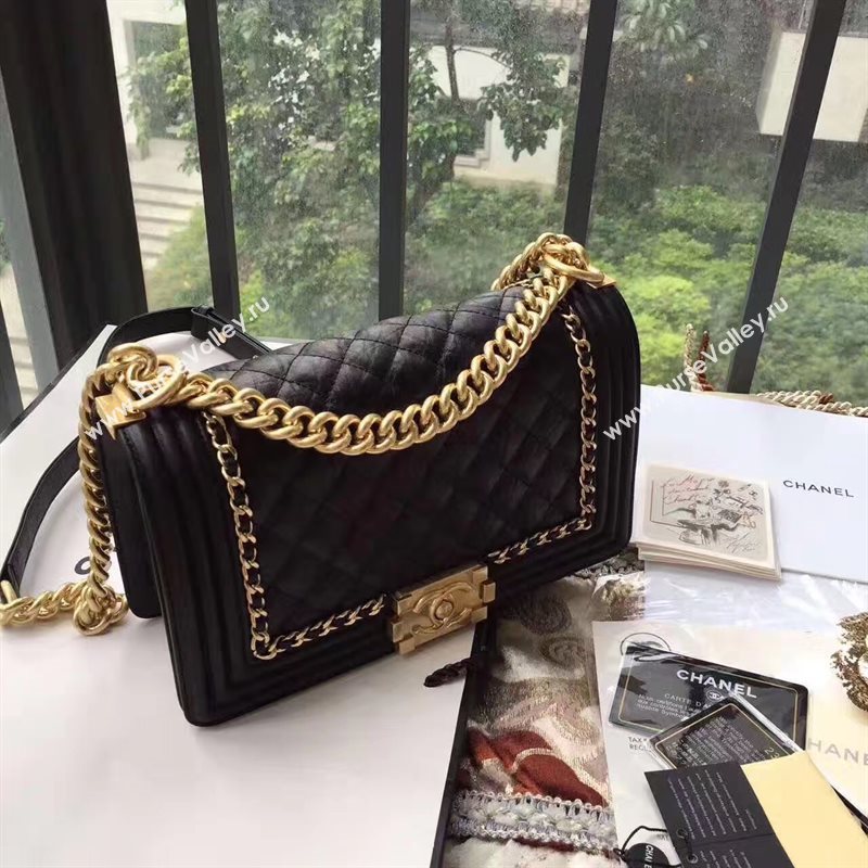 Chanel A67086 lambskin chain le boy handbag black bag 6177