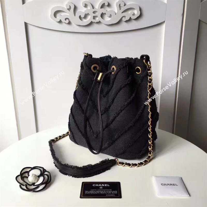 Chanel original canvas bucket black shoulder bag 6184