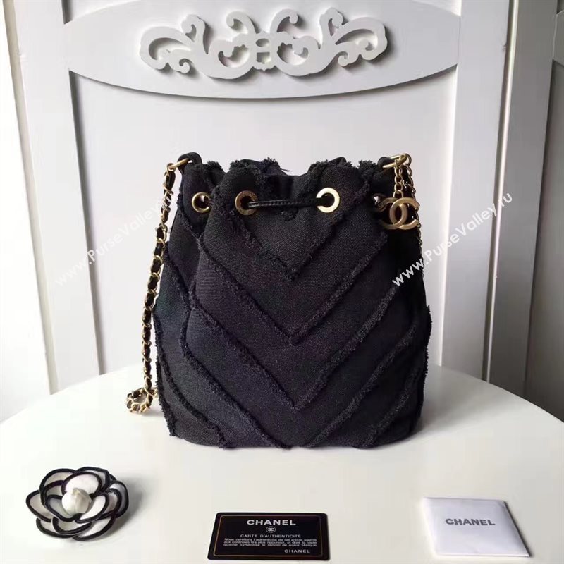 Chanel original canvas bucket black shoulder bag 6184