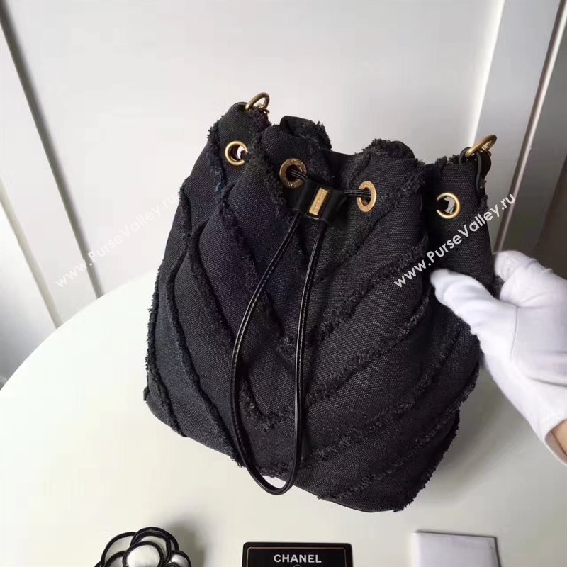 Chanel original canvas bucket black shoulder bag 6184