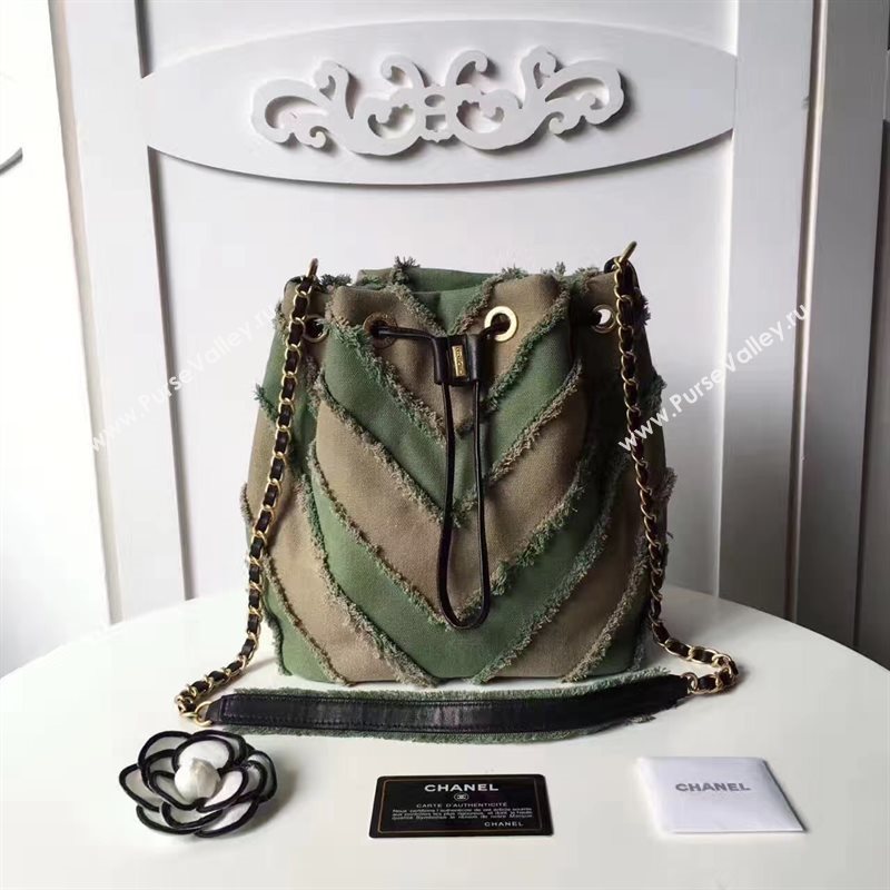 Chanel original canvas bucket green shoulder bag 6185