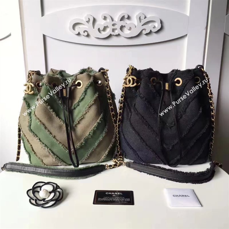 Chanel original canvas bucket green shoulder bag 6185