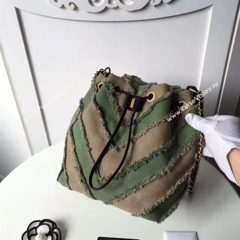 Chanel original canvas bucket green shoulder bag 6185