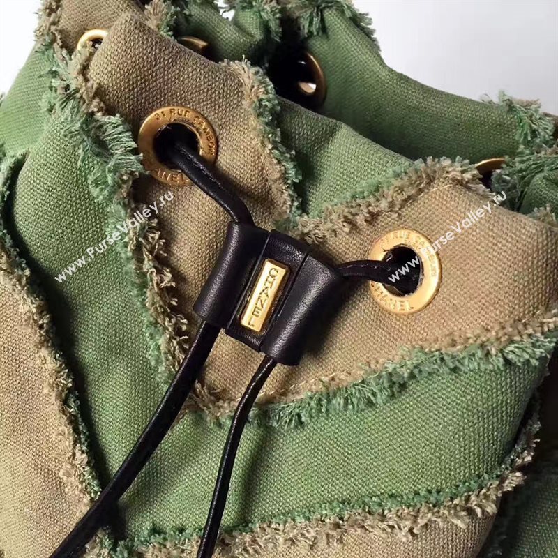 Chanel original canvas bucket green shoulder bag 6185
