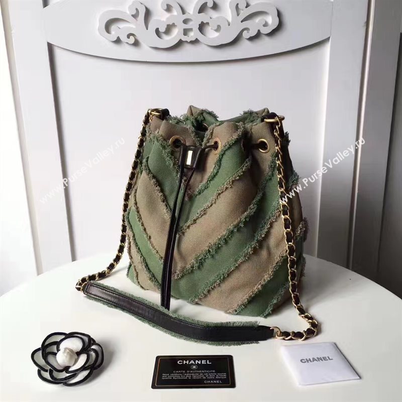Chanel original canvas bucket green shoulder bag 6185