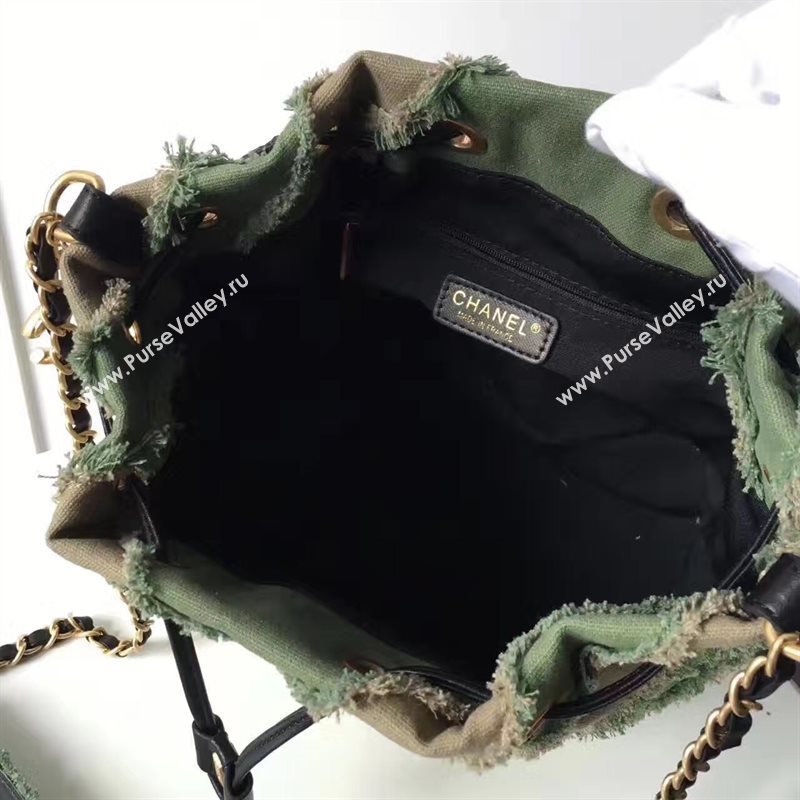 Chanel original canvas bucket green shoulder bag 6185