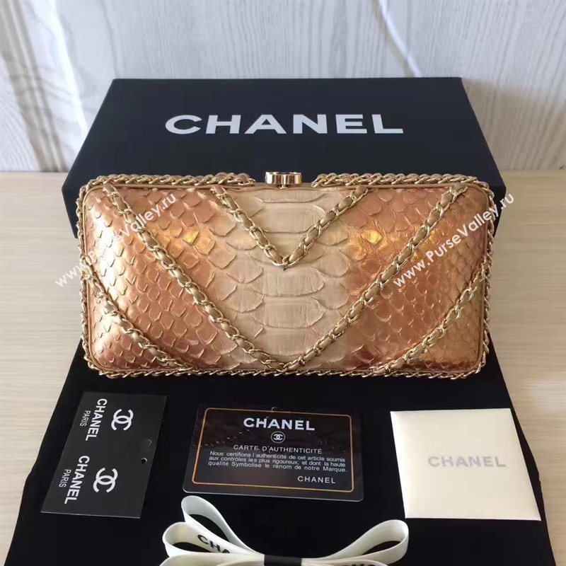 Chanel python evening clutch gold shoulder bag 6186