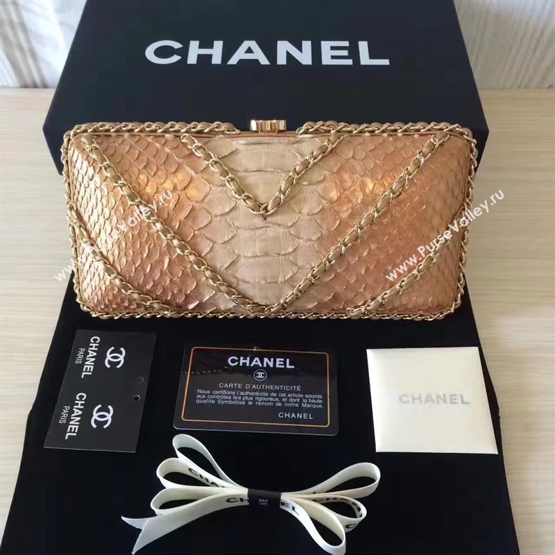 Chanel python evening clutch gold shoulder bag 6186