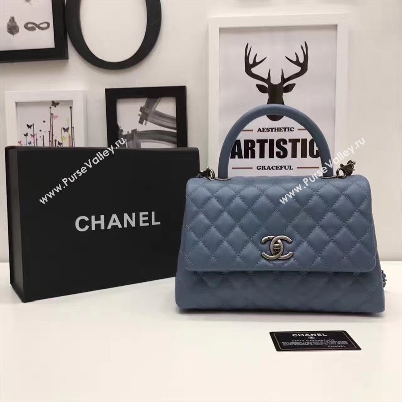 Chanel A92991 caviar lambskin tote handbag blue bag 6192