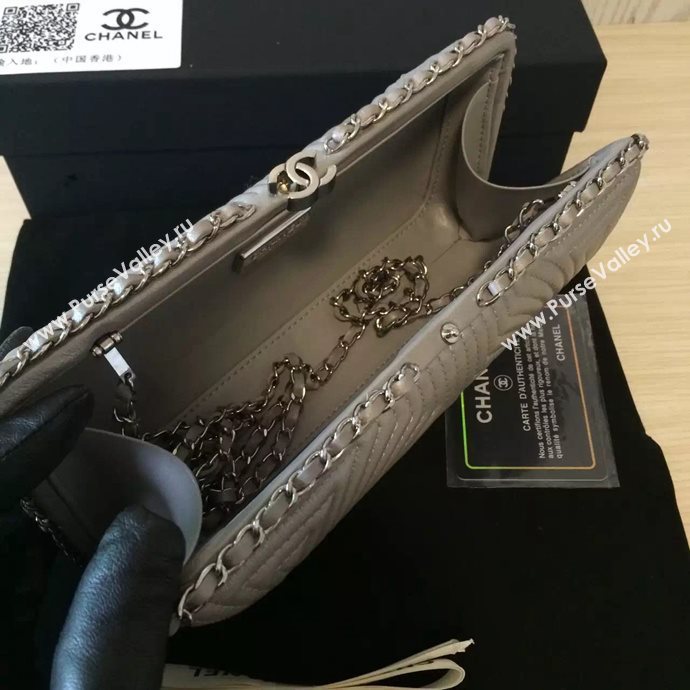 Chanel A94431 lambskin evening clutch handbag gray bag 6100