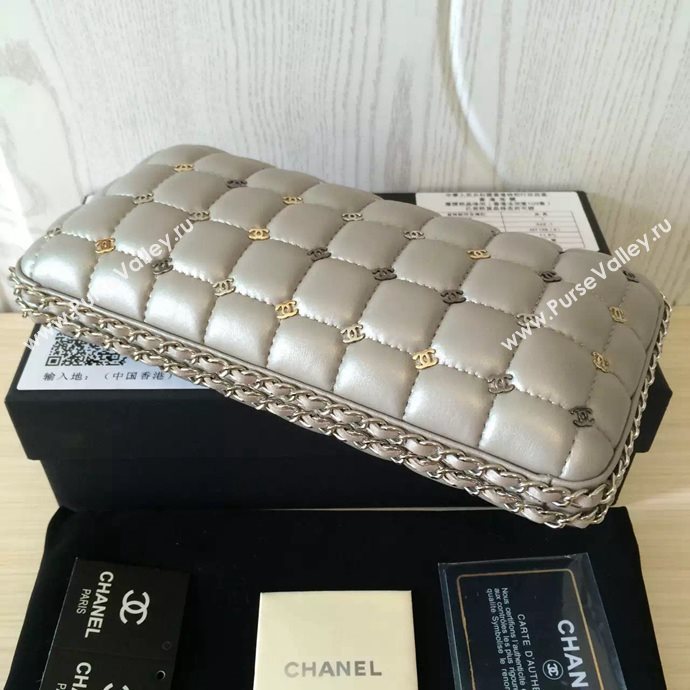 Chanel A94433 lambskin evening clutch handbag gray bag 6102