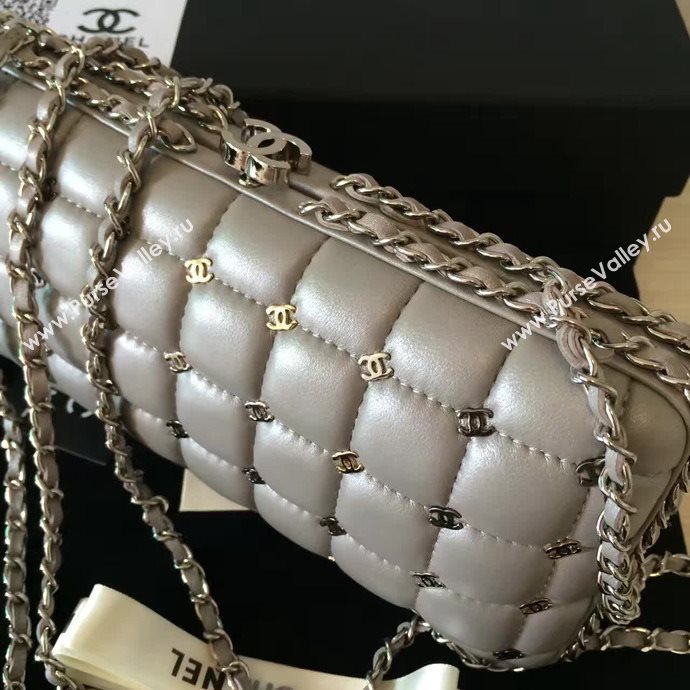 Chanel A94433 lambskin evening clutch handbag gray bag 6102