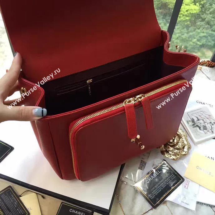 Chanel A79291 caviar lambskin shoulder red tote bag 6107