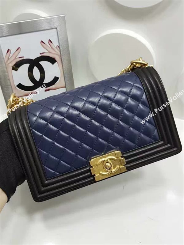 Chanel A67086 lambskin le boy tri handbag blue bag 6122