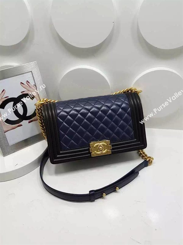 Chanel A67086 lambskin le boy tri handbag blue bag 6122