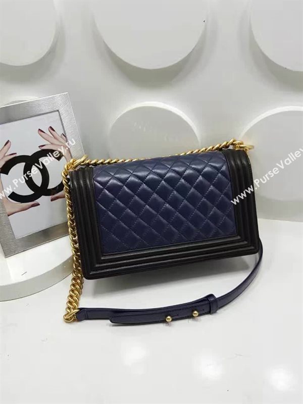 Chanel A67086 lambskin le boy tri handbag blue bag 6122