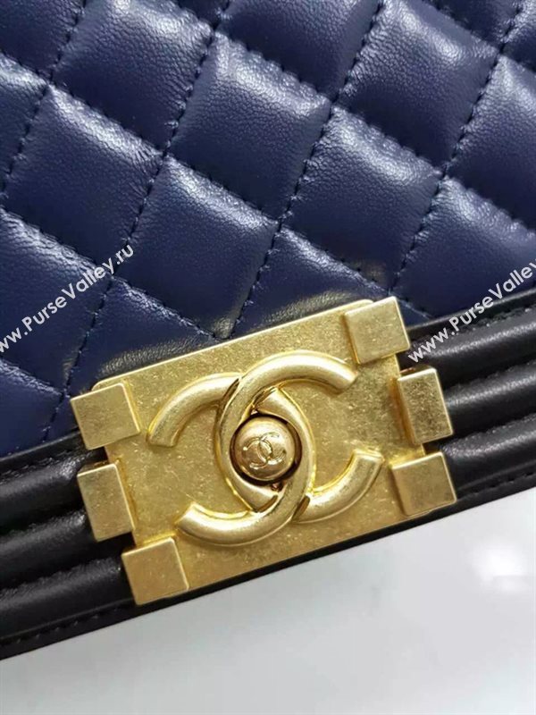 Chanel A67086 lambskin le boy tri handbag blue bag 6122