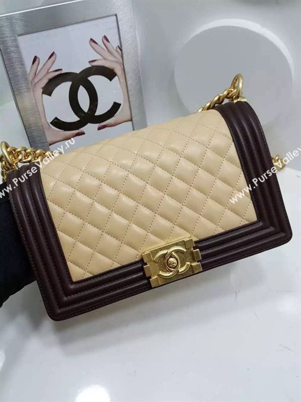 Chanel A67086 lambskin le boy tri handbag apricot bag 6123