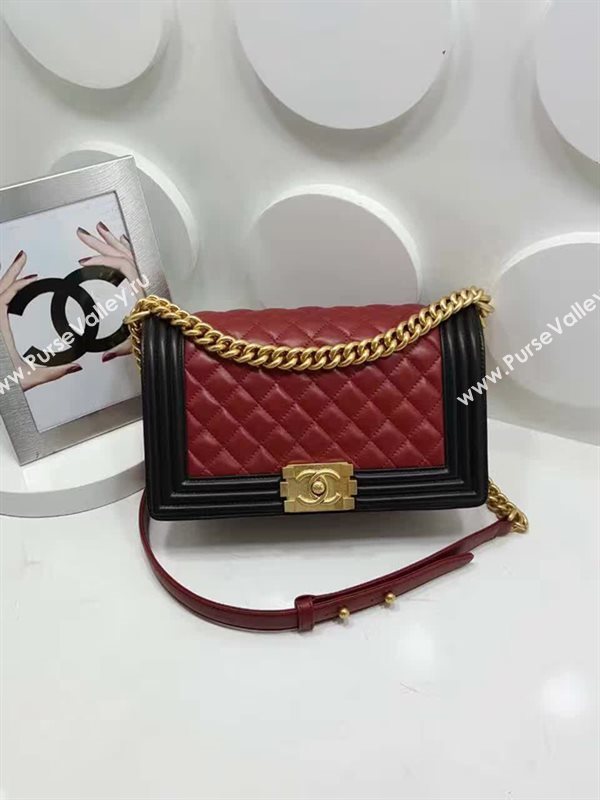 Chanel A67086 lambskin le boy tri handbag wine bag 6124