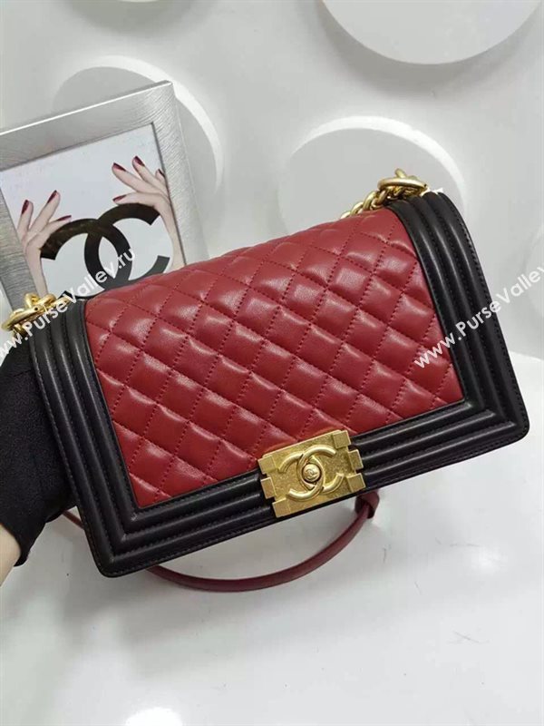 Chanel A67086 lambskin le boy tri handbag wine bag 6124