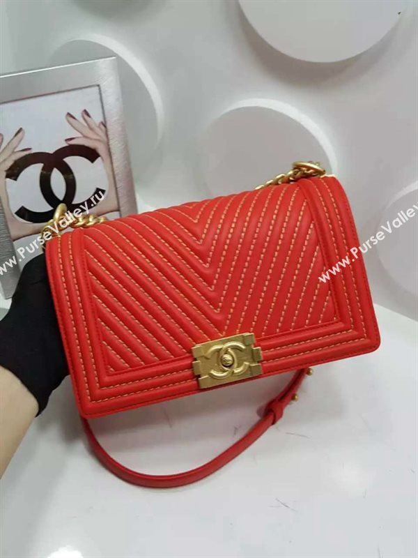 Chanel A92493 lambskin le boy handbag red bag 6127