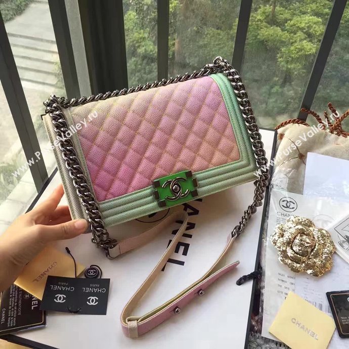 Chanel A67086 caviar lambskin rainbow boy le bag 6137