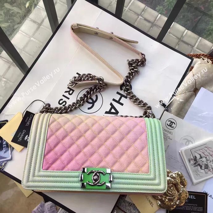 Chanel A67086 caviar lambskin rainbow boy le bag 6137