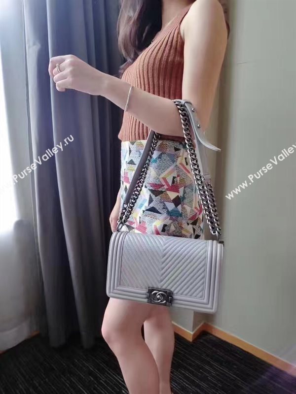 Chanel A67086 lambskin new V medium le gray boy bag 6240