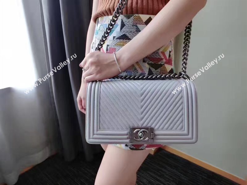 Chanel A67086 lambskin new V medium le gray boy bag 6240