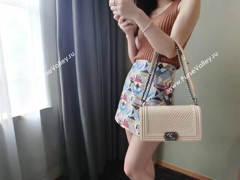 Chanel A67086 lambskin new V medium le apricot boy bag 6242