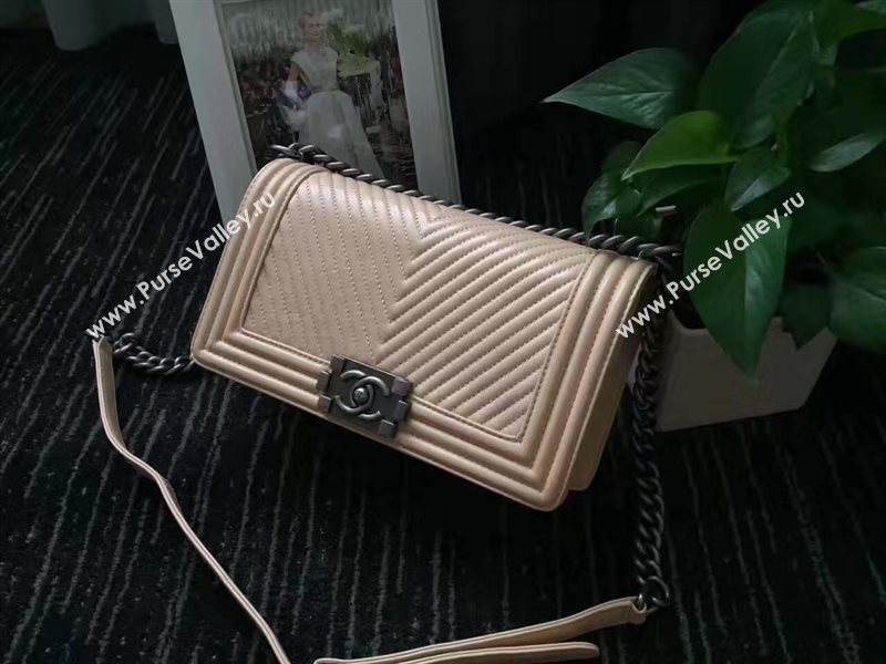 Chanel A67086 lambskin new V medium le apricot boy bag 6242