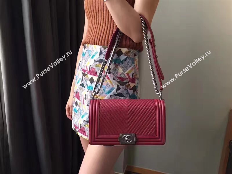 Chanel A67086 lambskin new V medium le wine boy bag 6243