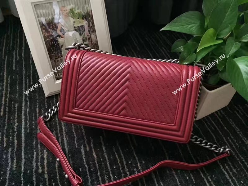 Chanel A67086 lambskin new V medium le wine boy bag 6243